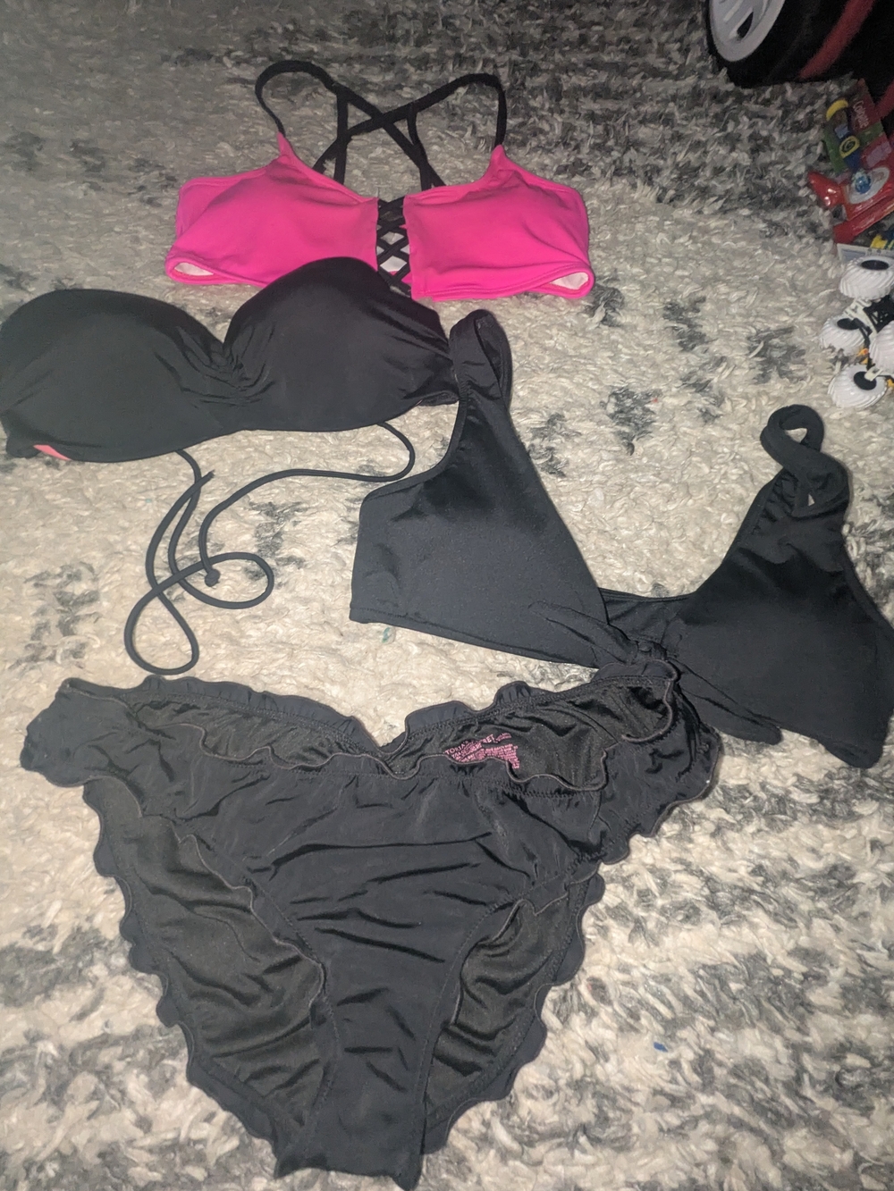 Victoria's Secret Black & Hot Pink Mixed Bikini Set